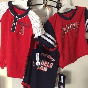 NEW MLB Los Angeles Angels 3-6MO Onsie, 3 Pack 12 MO Onsies & Jersey Shirt